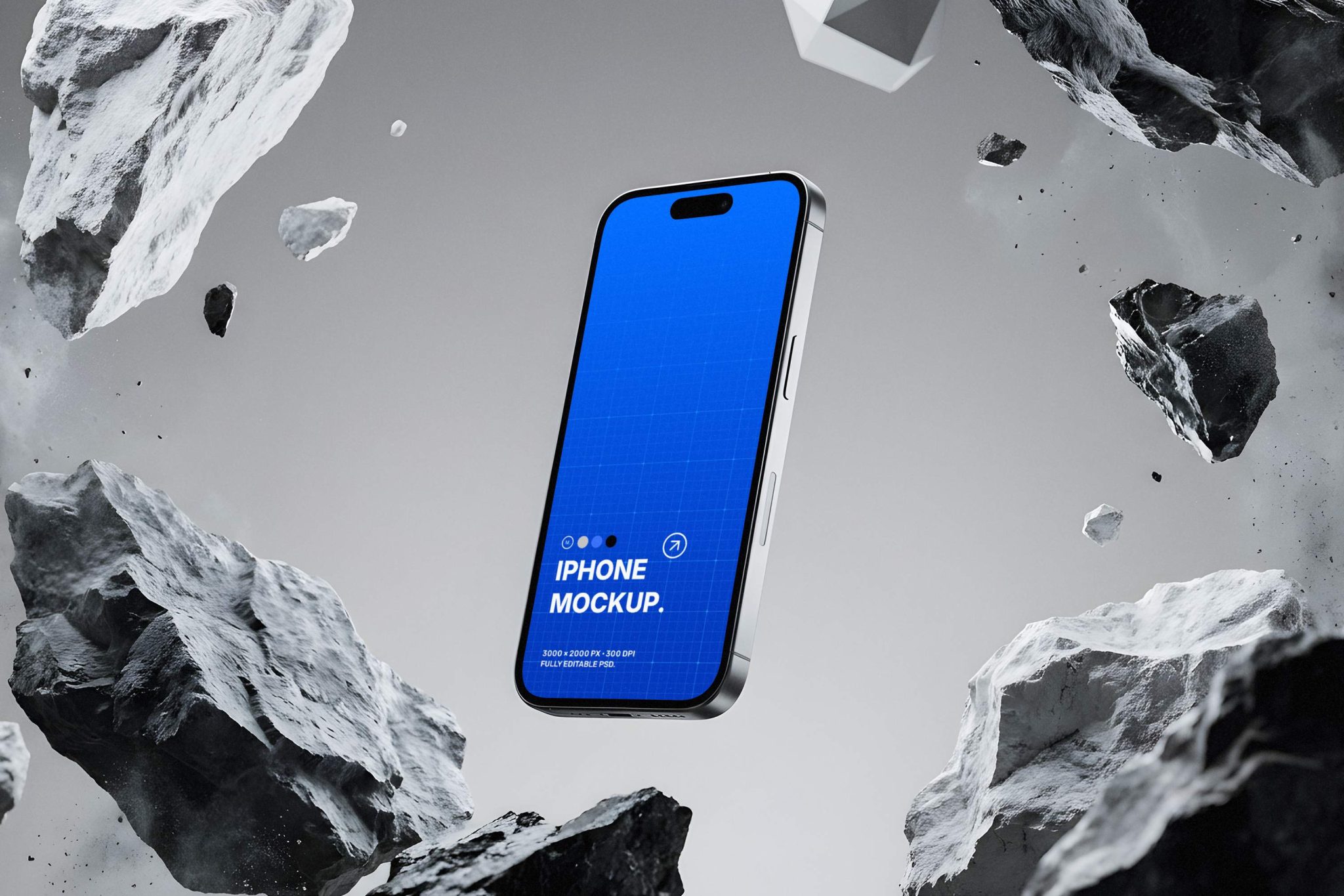 Free iPhone Floating Rocks Mockup | Mockup Space