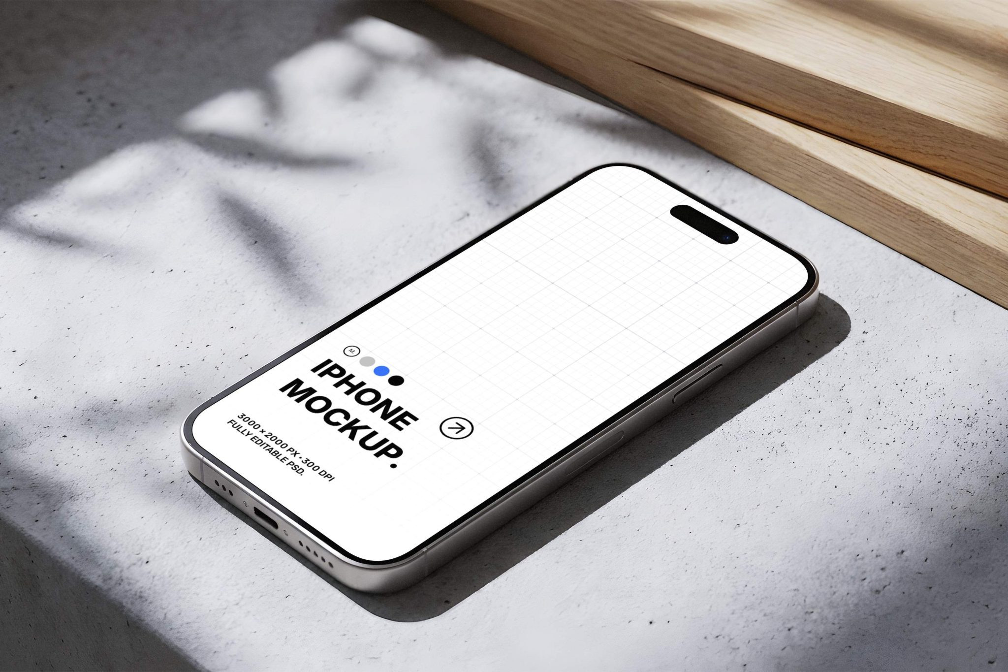 Free Modern iPhone 15 Pro Mockup on Concrete | Mockup Space