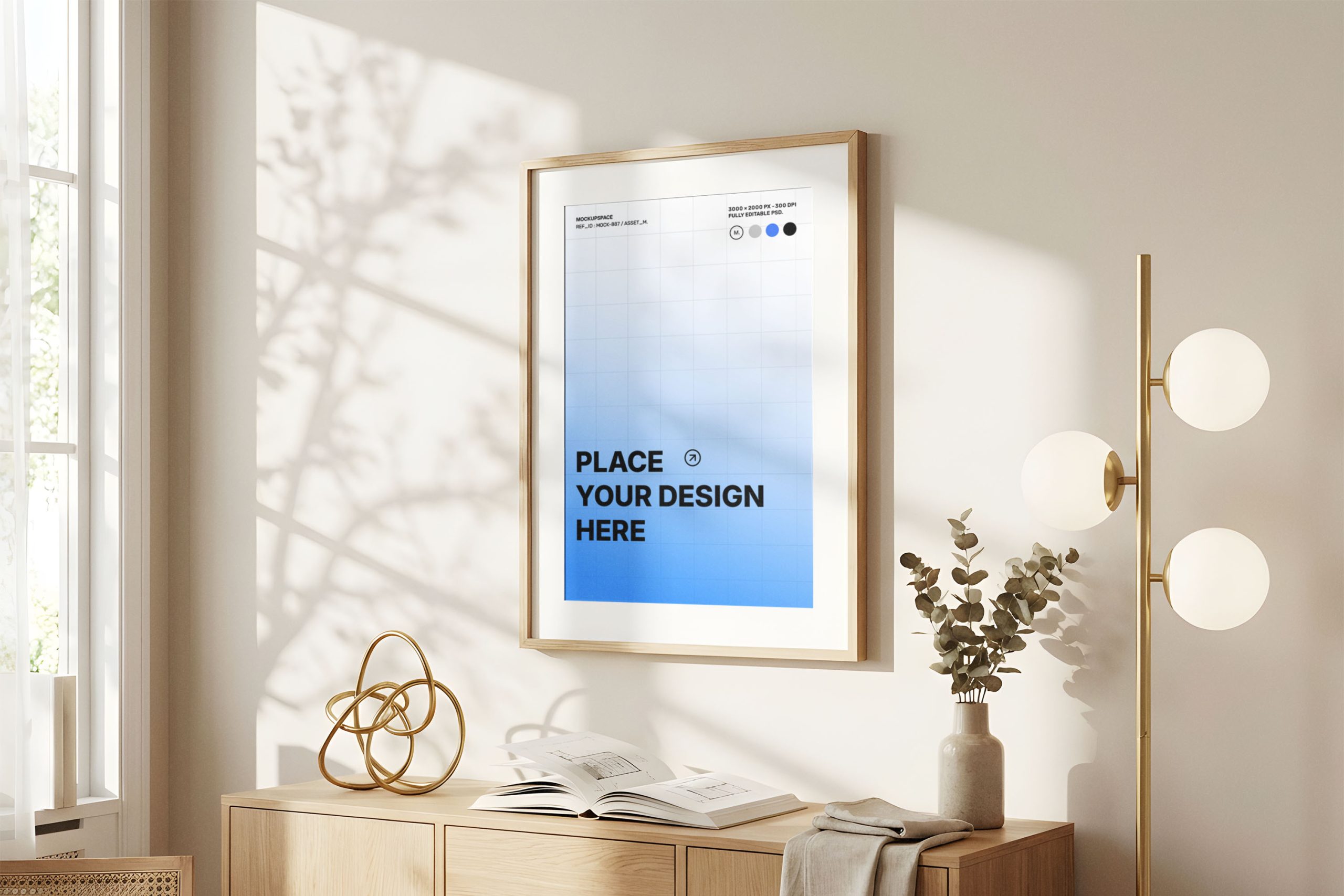 Minimalist Wooden Frame Poster Mockup